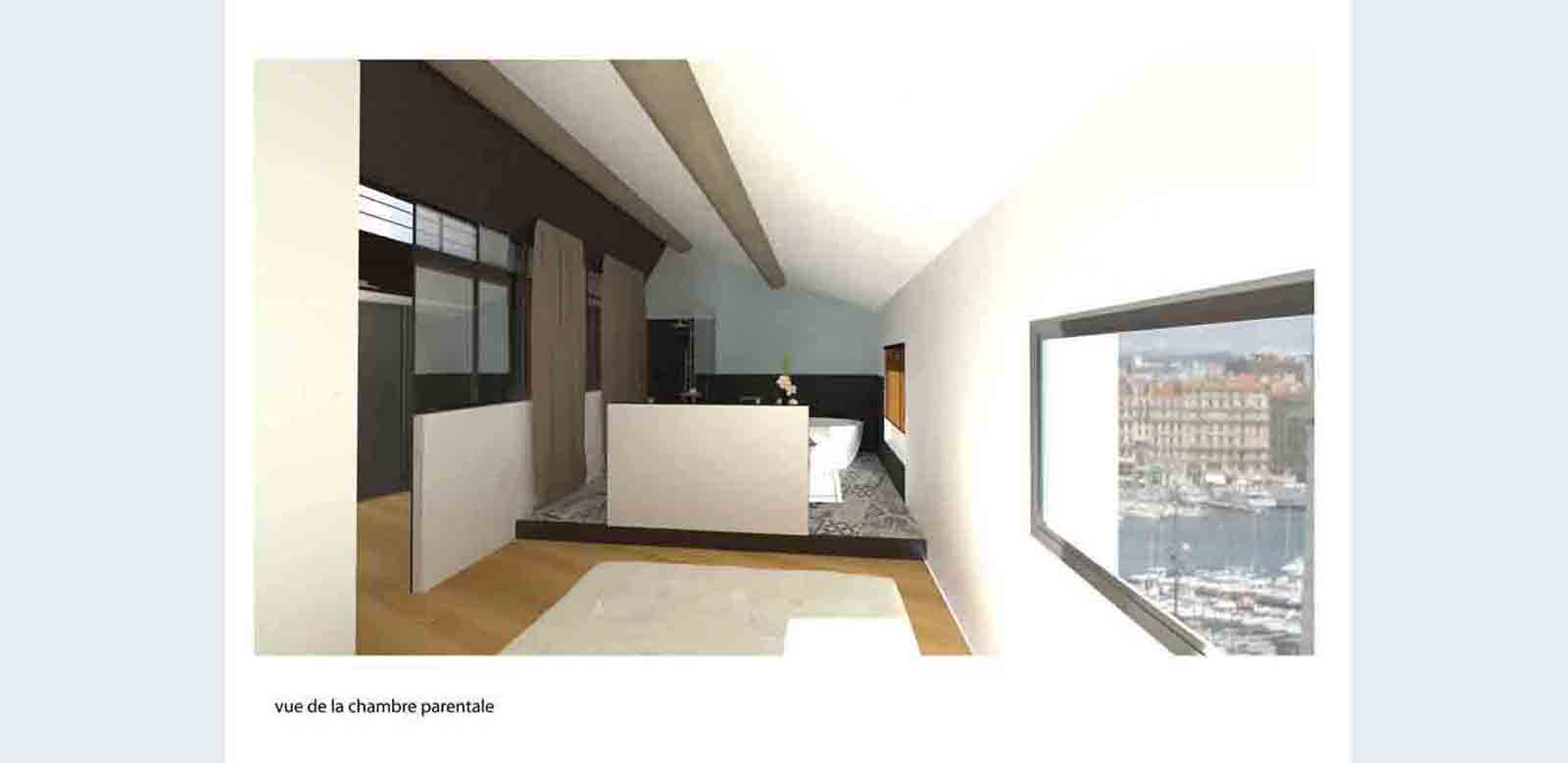Rénovation Marseille esquisse appartement vues perspective