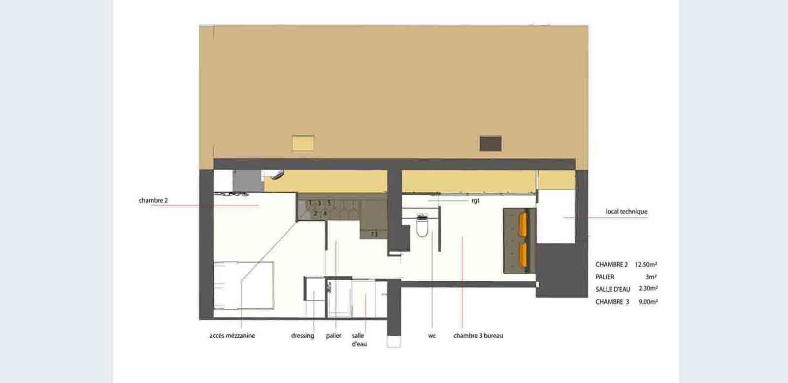 Rénovation Marseille répartition fonctionnelle / Mezzanine