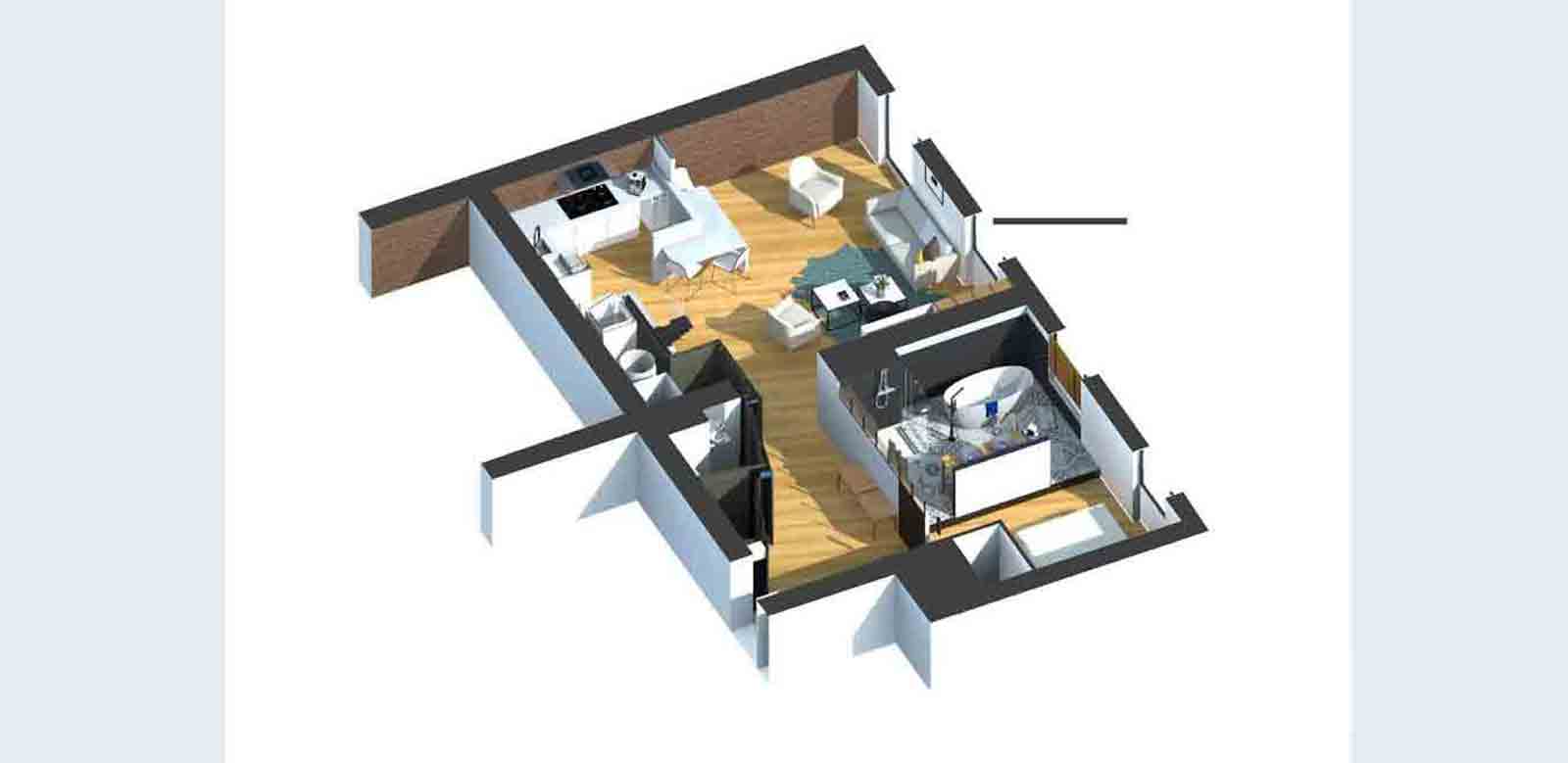 Rénovation Marseille coupe axonométrique sur étage courant appartement